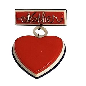 WWII-Era Sweetheart Brooch Mother Script Red White Blue Plastic Large Patriotic